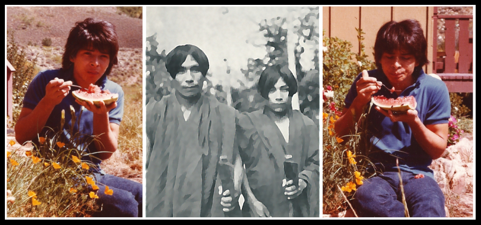 Robbie in 1981; alongside
              1950s black and white of 2 men of the Colombian
              Ember&aacute; tribe