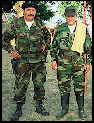 the legendary Marulanda (Sureshot) and his chief
              lieutenant Brice&ntilde;o posing in FARC camouflage issue