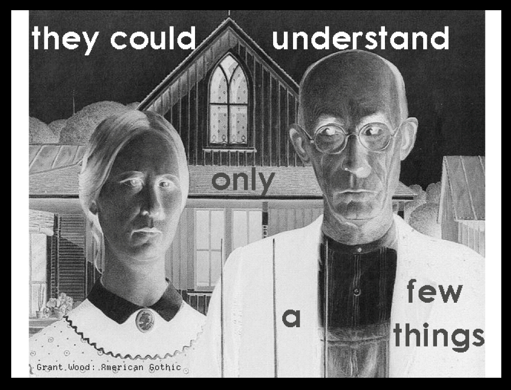 adapted from Grant Wood's 1930
        painting 'American Gothic'