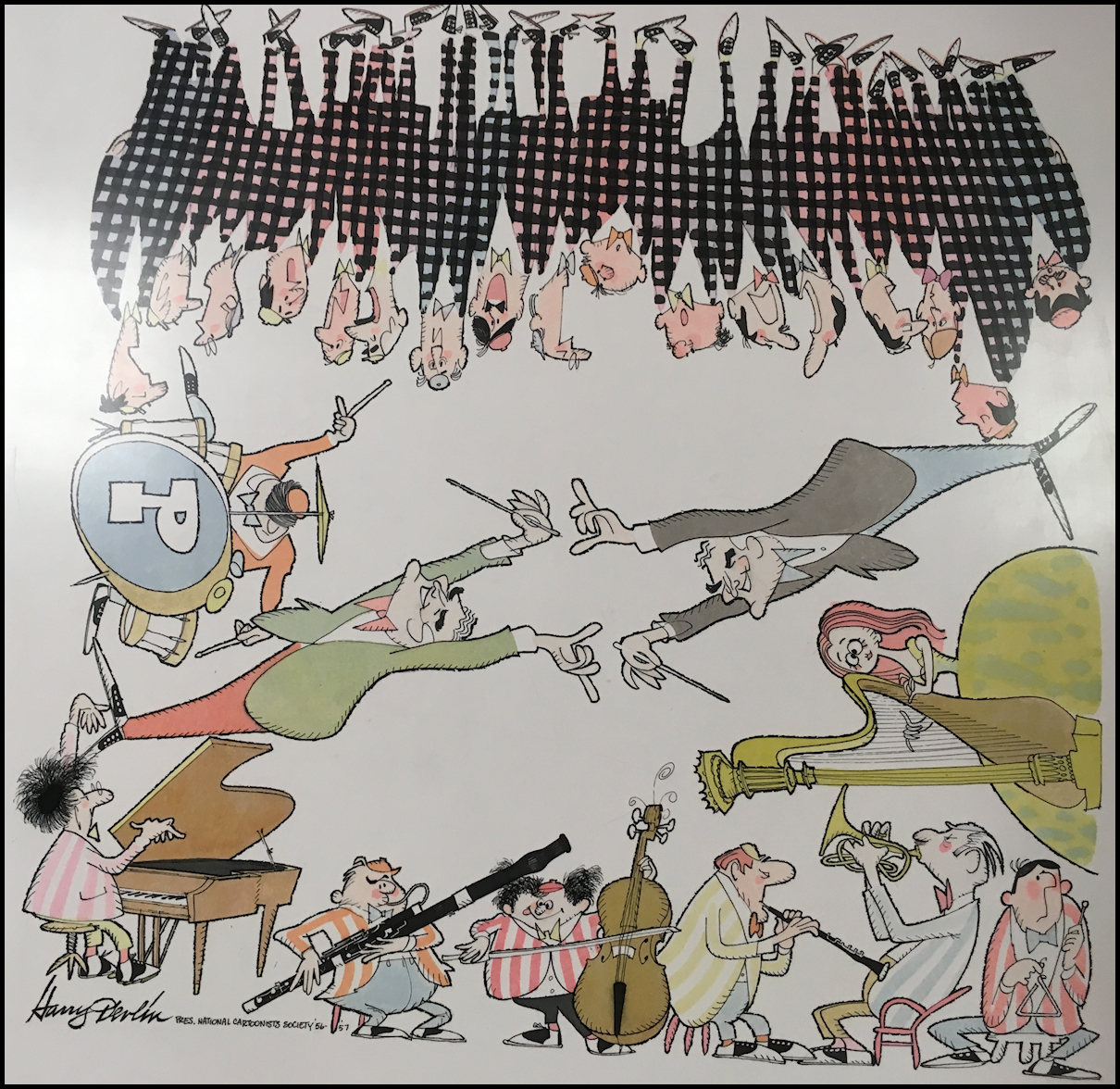 large cartoon
              showing band, chorus and conductor, Fred Waring - by
              Devlin