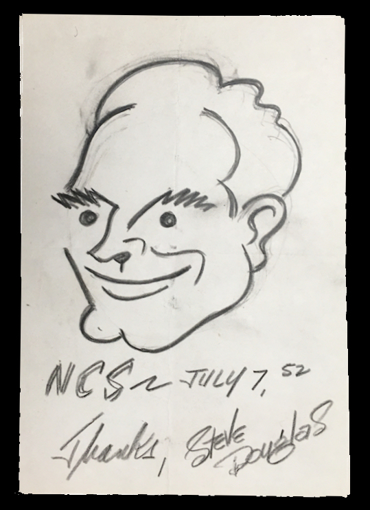 Steve Douglas cartoon portrait
              of youngish Fred Waring using very few lines