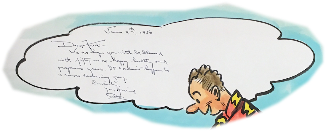 Cres, a cartoon
                creation of Bob Dunn's, wishes Fred Waring a happy
                birthday