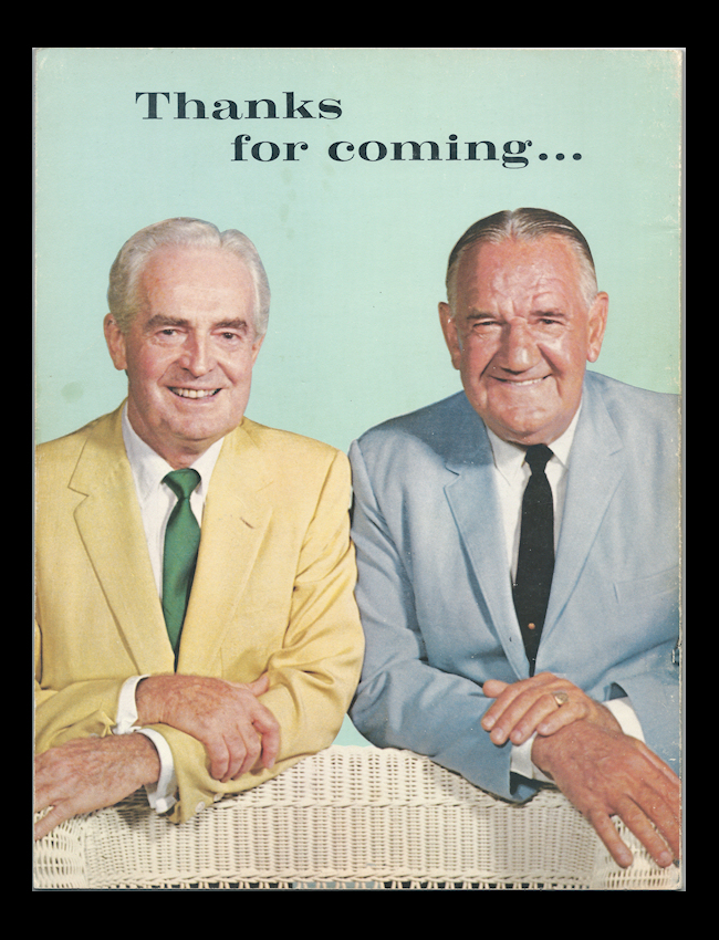 faded color photo of Fred Waring and Poley
              McClintock from the back cover of the 50th Anniversary
              Program
