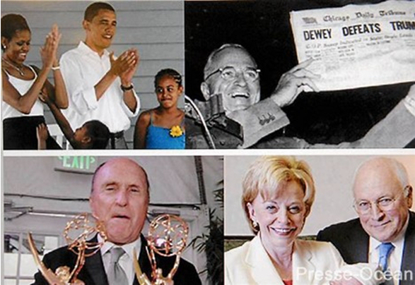 pictures of four
          famous people descended from Mareen Duvall: presidents Obama
          and Truman, actor Robert Duvall, and vice president Dick
          Cheney